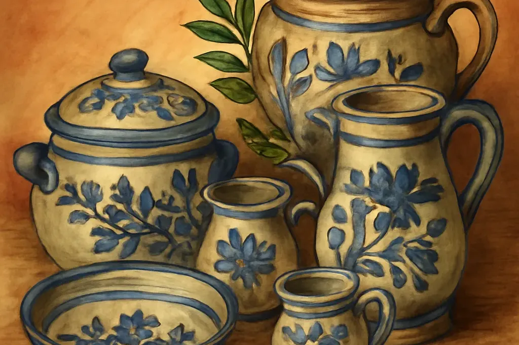 Cruche en grès au sel de Betschdorf décorée de motifs bleu cobalt sur fond gris