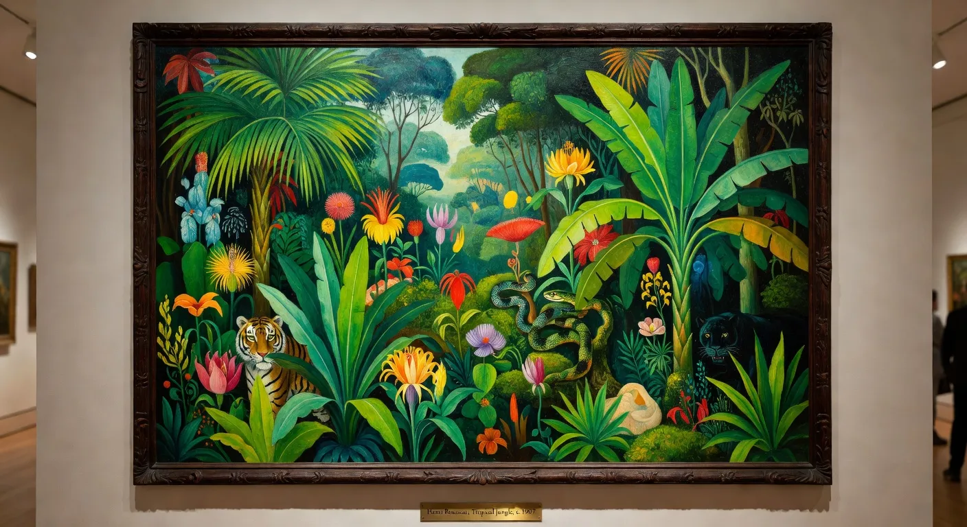 Nature morte naïve avec fleurs et fruits dans un style autodidacte coloré