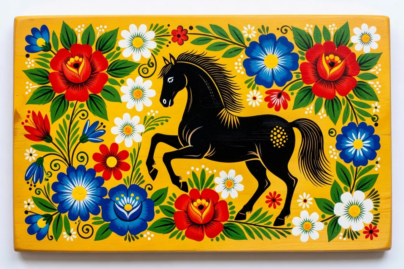 Collection de bols et cuilleres khokhloma peints en or, rouge et noir