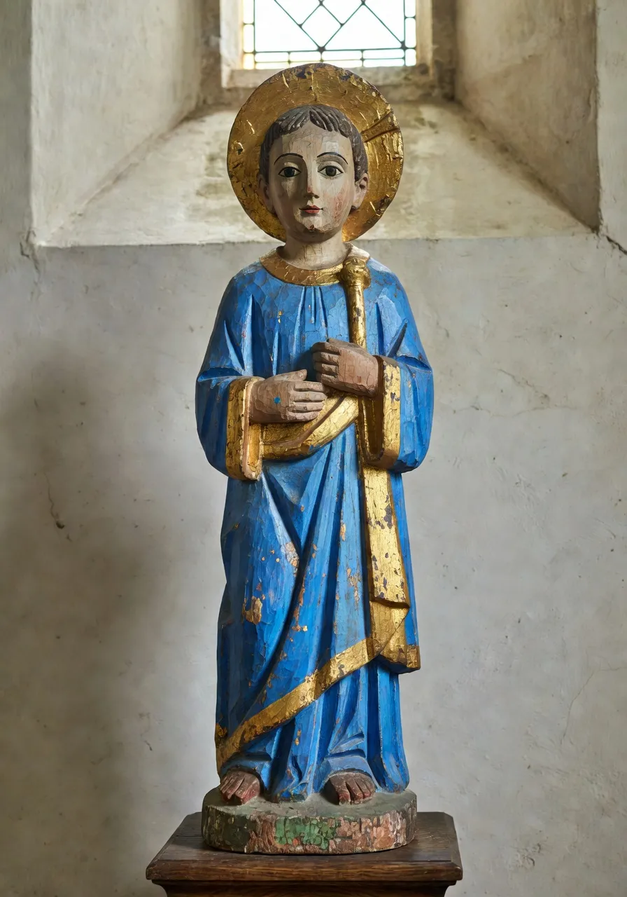 Statues de saints en bois polychrome dans une église rurale