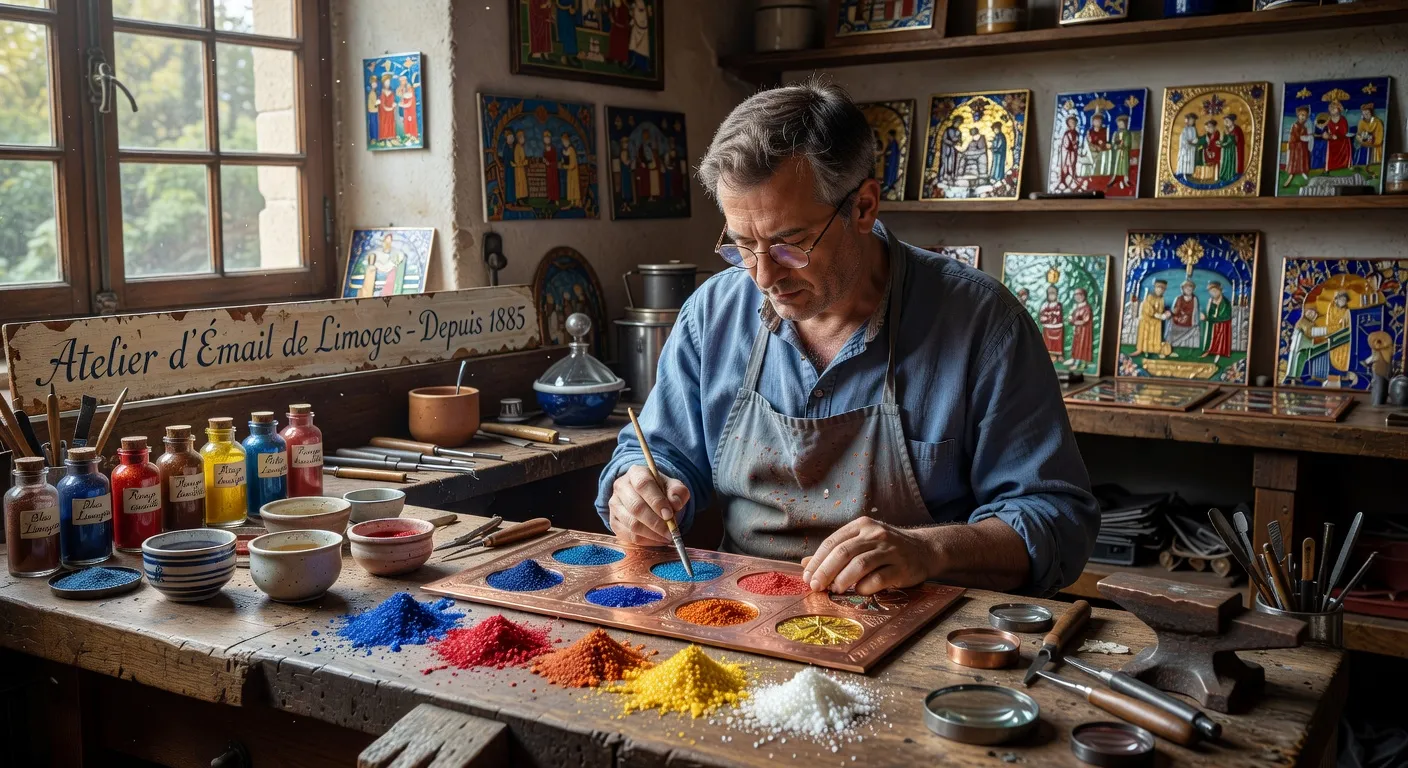 Objets en cuivre battu et repoussé dans un atelier de dinanderie traditionnelle
