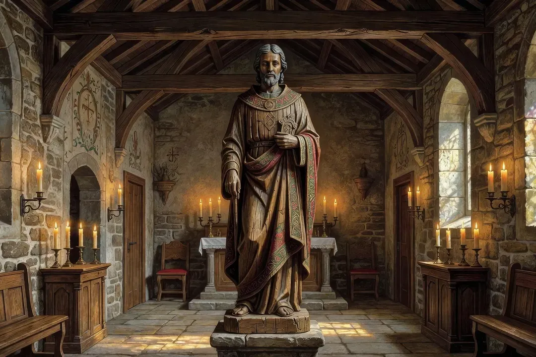 Statues polychromes de saints protecteurs populaires dans une église rurale française
