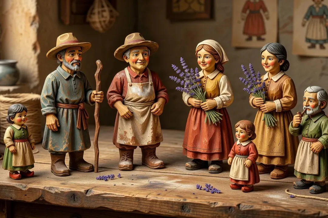 Jeu de kermesse ancien en bois avec figurines tournées et moulin à vent miniature
