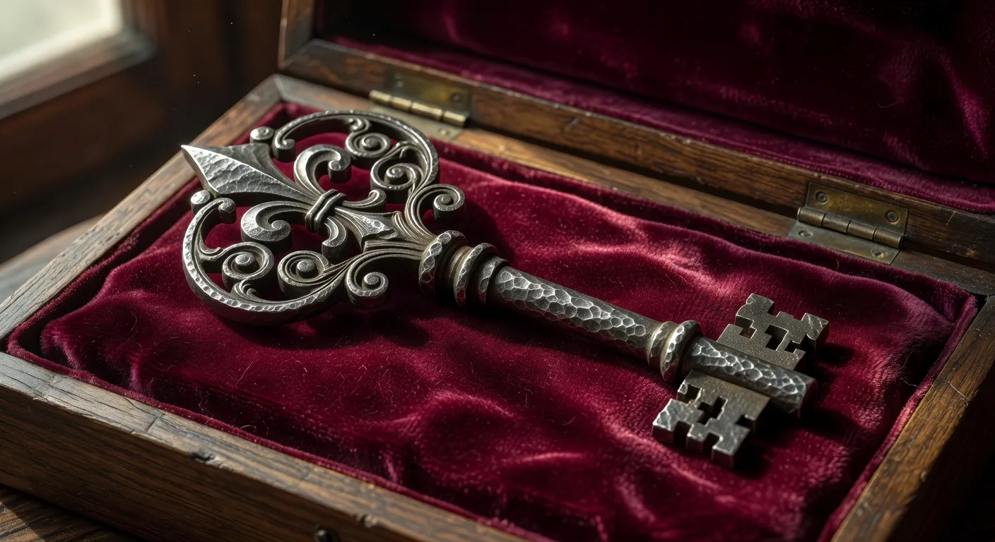 Clé de maîtrise du XVIIe siècle avec anneau architecturé et panneton ajouré