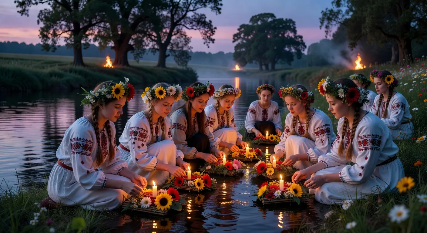 Effigie de paille de Maslenitsa décorée de rubans colorés dressée sur une place enneigée