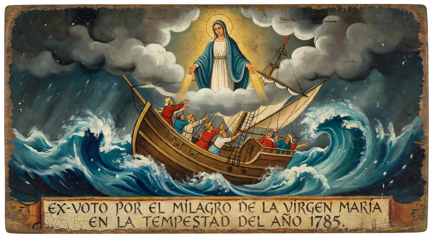 Ex-voto peints accrochés aux murs d'un sanctuaire provençal