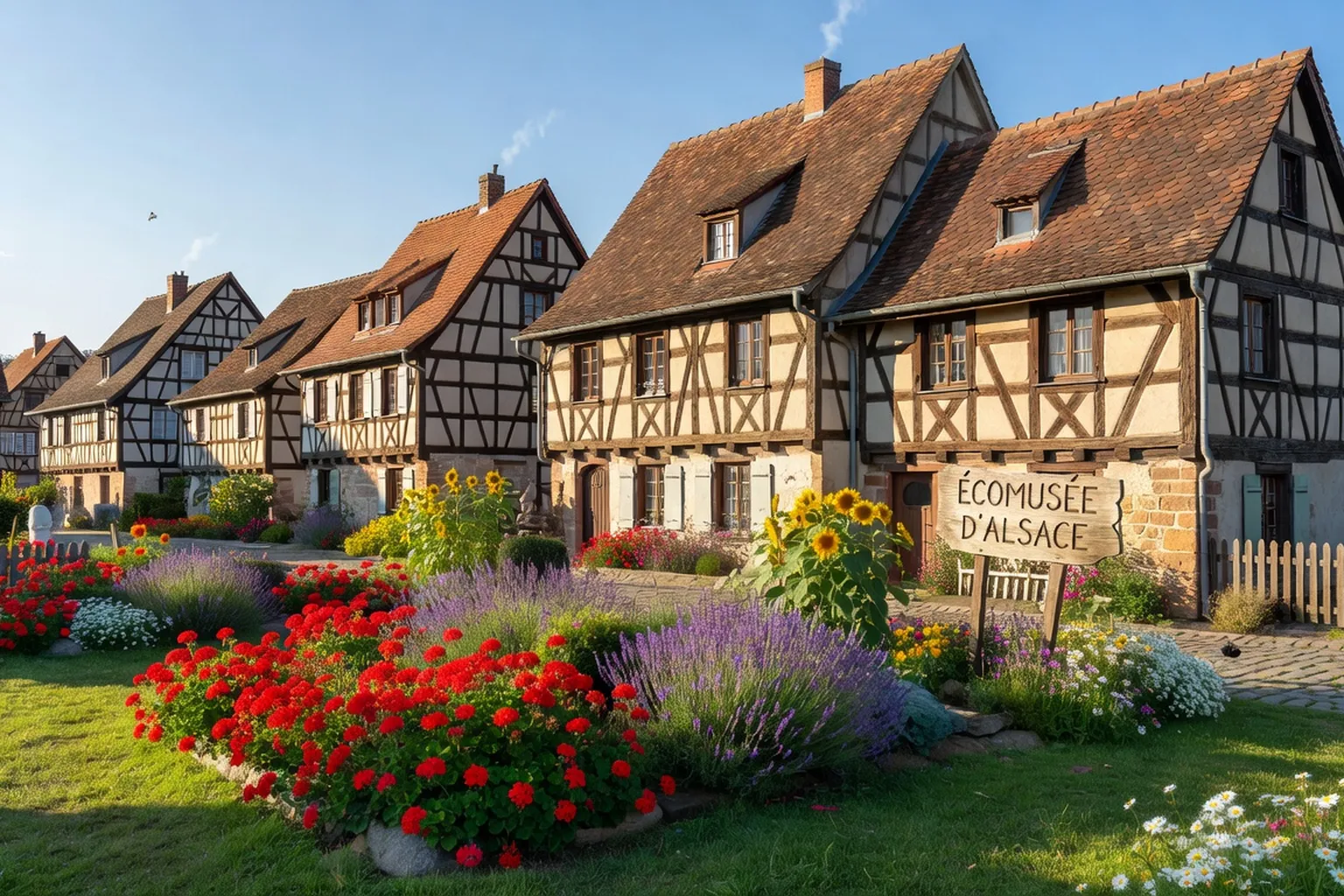 Maisons à colombages alsaciennes reconstituées à l'écomusée d'Ungersheim