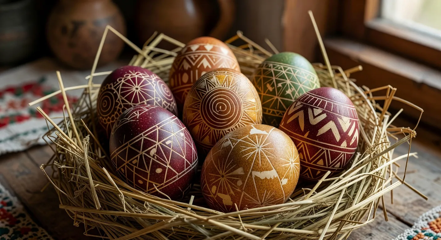 Pysanky ukrainiens avec motifs geometriques traditionnels