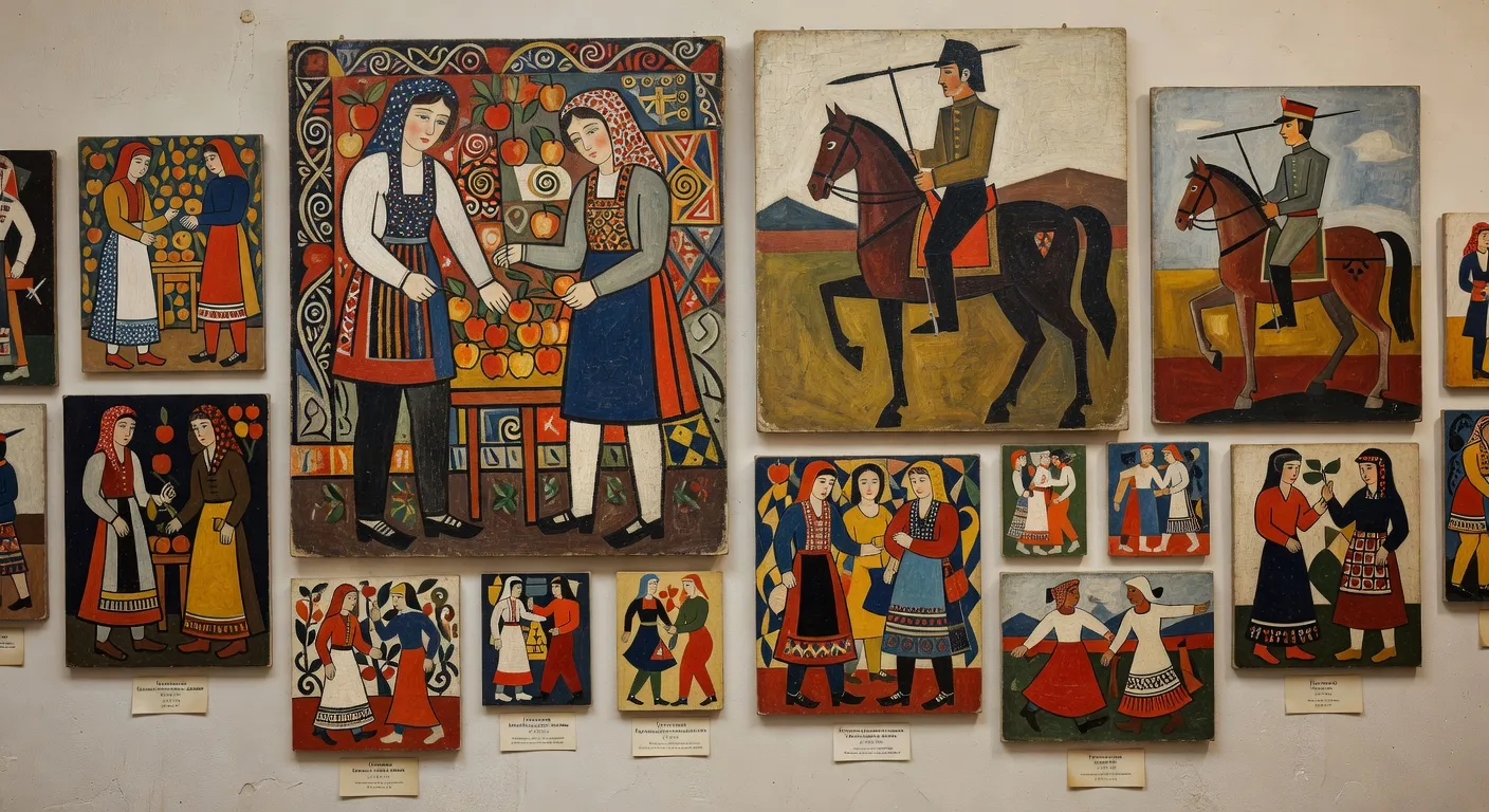 Lubok néo-primitiviste du début du XXe siècle montrant l'influence de l'avant-garde russe