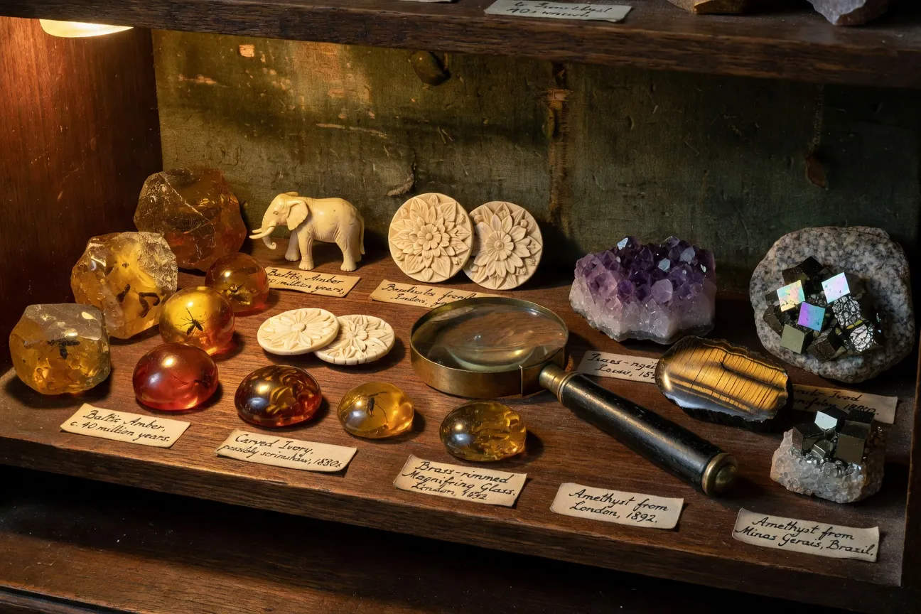 Intérieur de la maison Deyrolle à Paris avec ses vitrines de papillons et animaux naturalisés