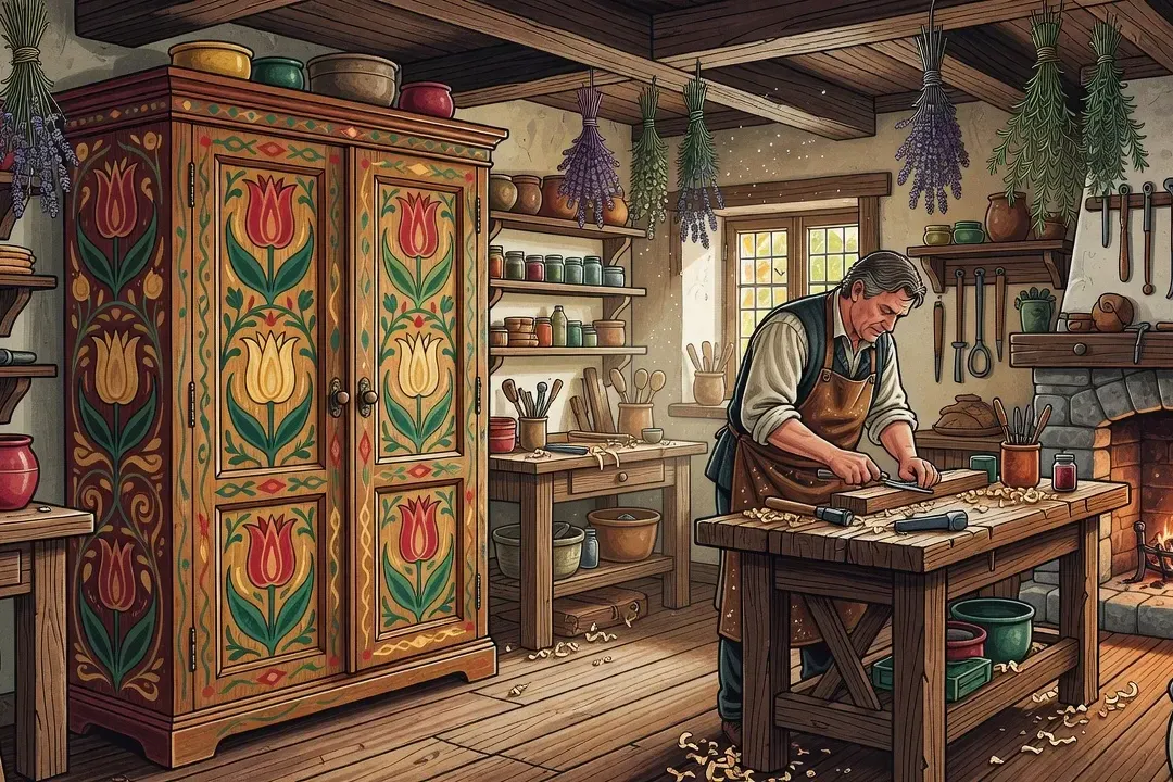 Meuble alsacien peint à motifs de tulipes traditionnels