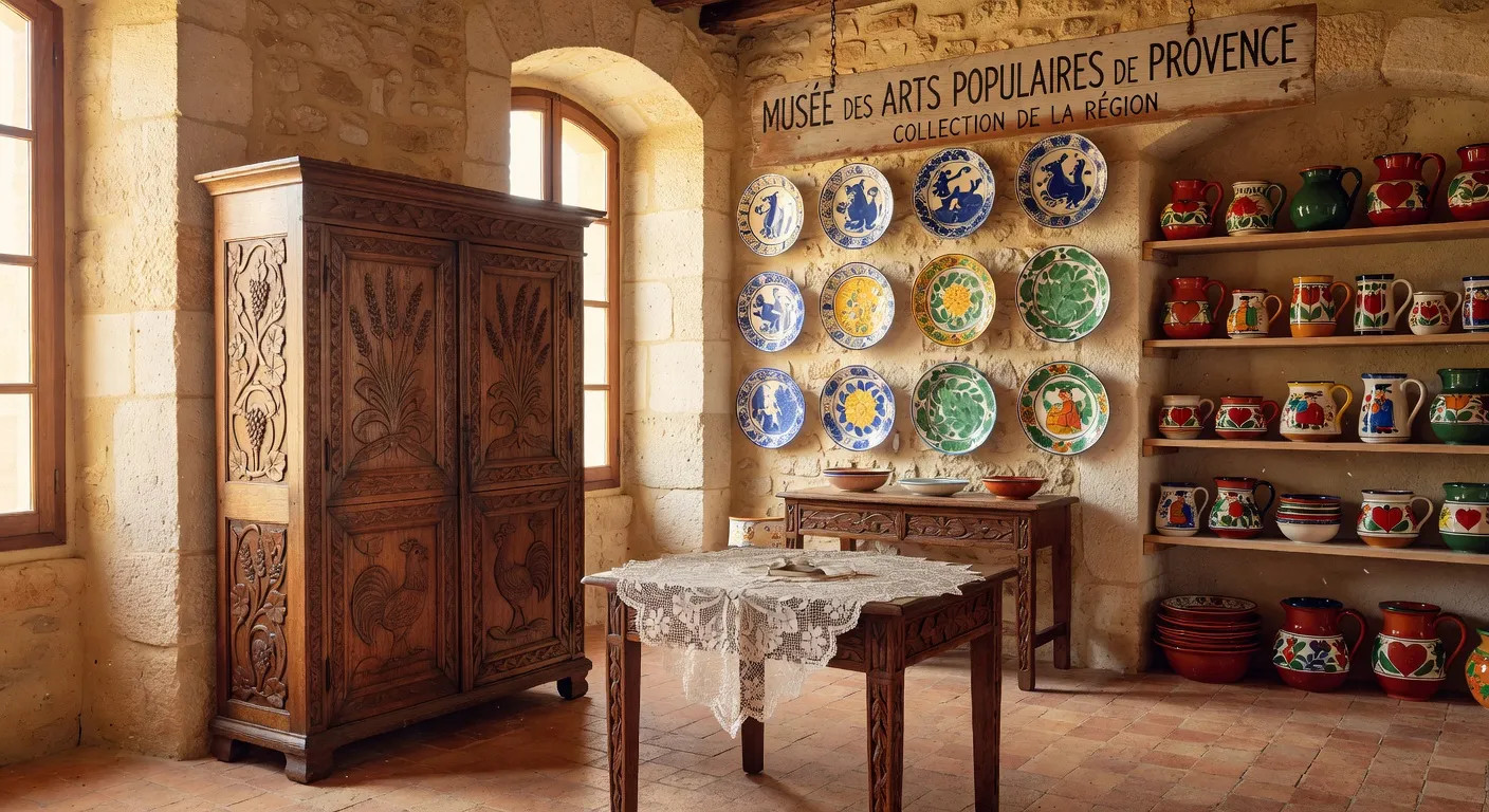 Collection d'objets d'art populaire français dans un musée
