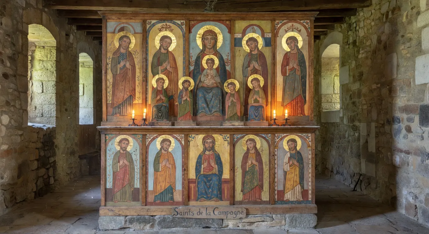 Retable naïf sculpté polychrome