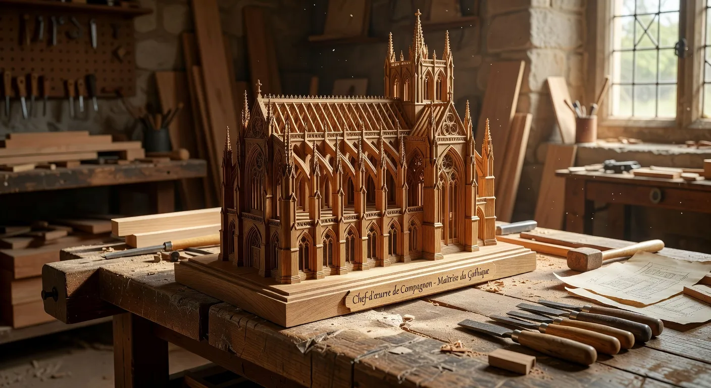 Chef-d'œuvre de compagnon charpentier avec maquette en bois