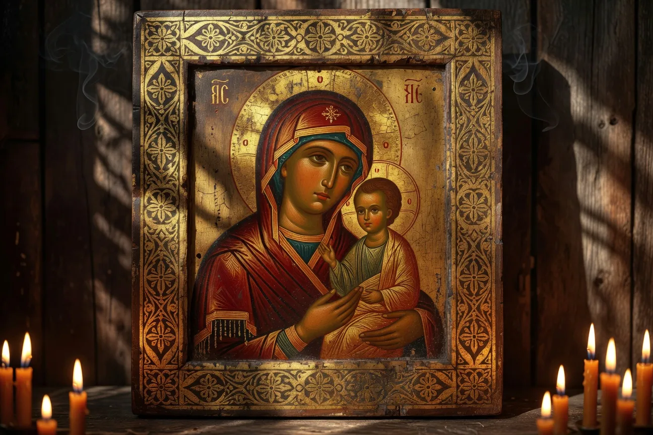 Icône populaire devant des bougies