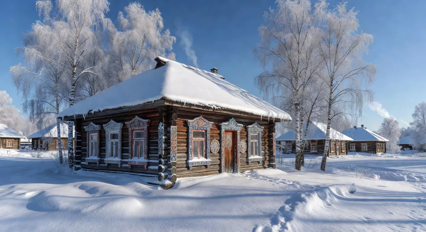 Izba russe en bois sculpté