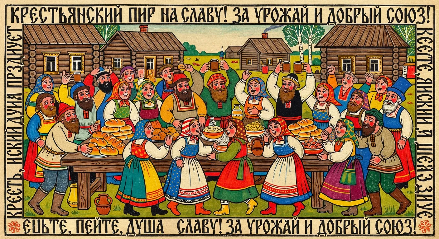 Estampe lubok russe colorée