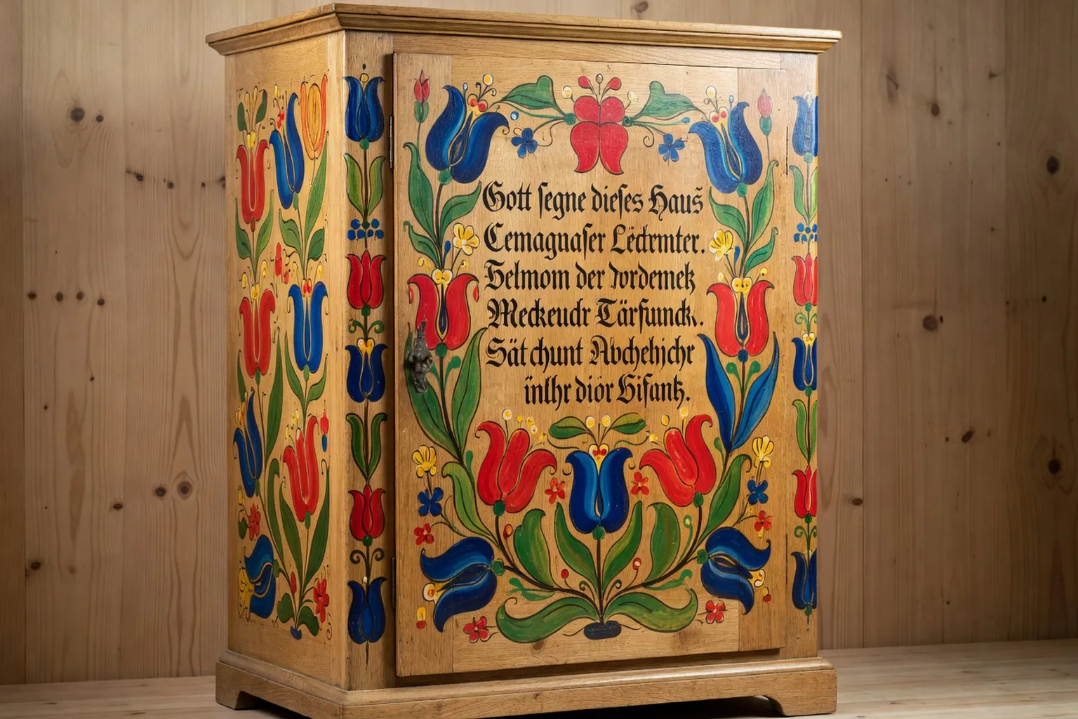 Armoire alsacienne peinte avec motifs de tulipes