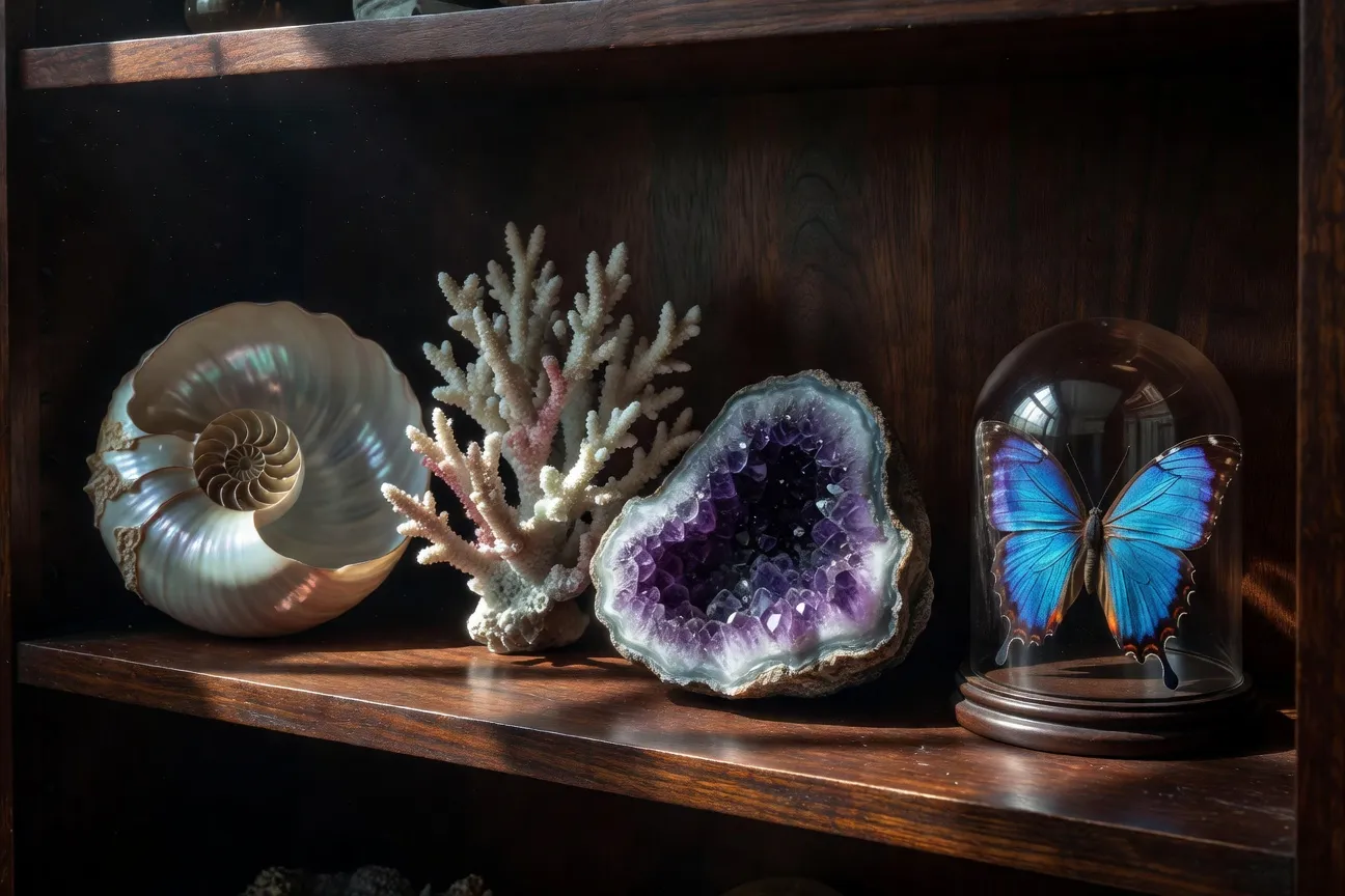 Cabinet de curiosités avec objets rares